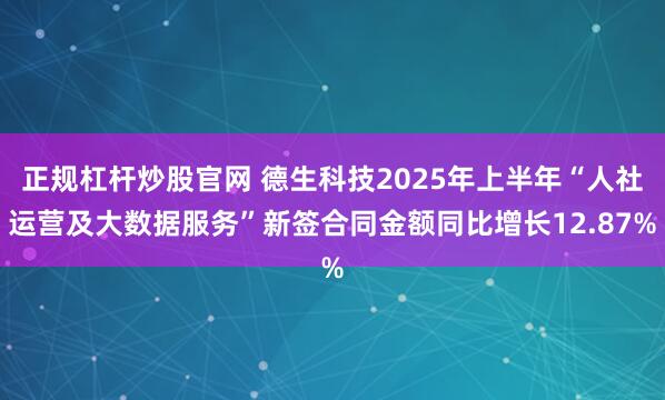 正规杠杆炒股官网 德生科技2025年上半年“人社运营及大数据服务”新签合同金额同比增长12.87%